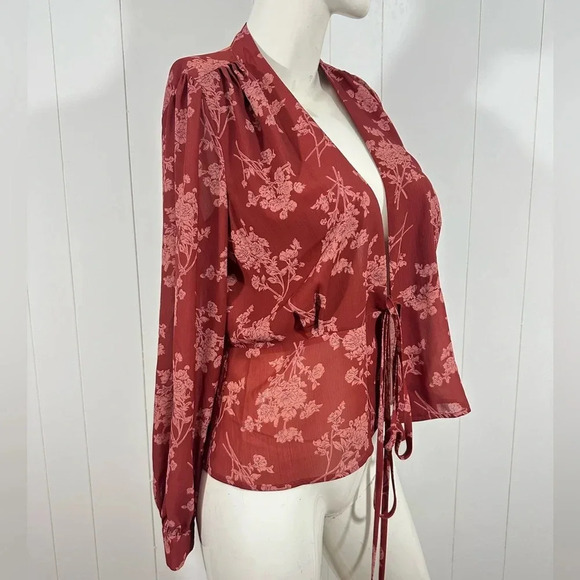 ANTONIO MELANI Orange Floral Tie Front Long Sleeve Blouse Top Size Small - Picture 2 of 9